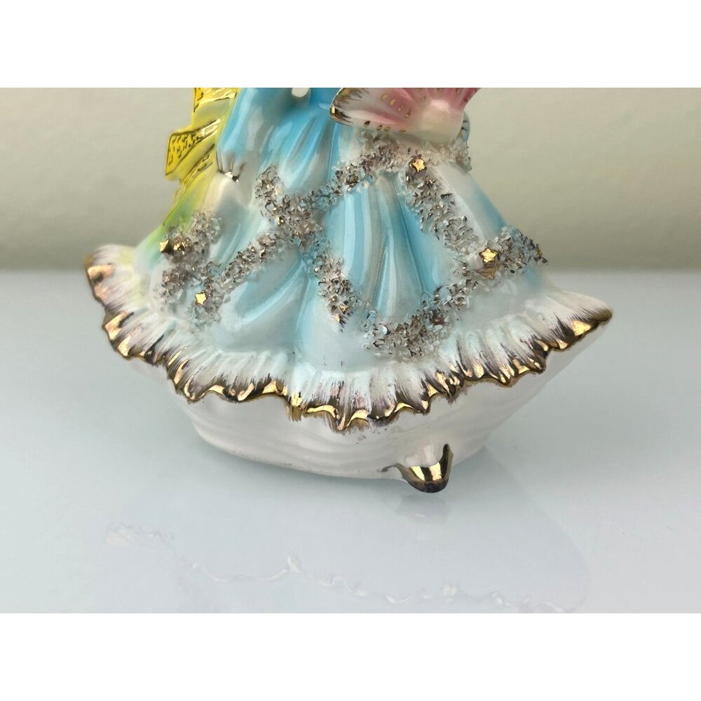 Victoria Ceramics Blue Dress Lady Figure w/ Fan Spaghetti Ceramic REPAIRED READ - Picture 3 of 16